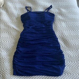 Fancy-Glittery Elegant Blue Ruched Maxi Dress